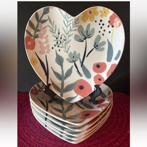 6 Eaton Fine Dining Heart Shaped Plates Appetizer Canape Floral Valentines EC